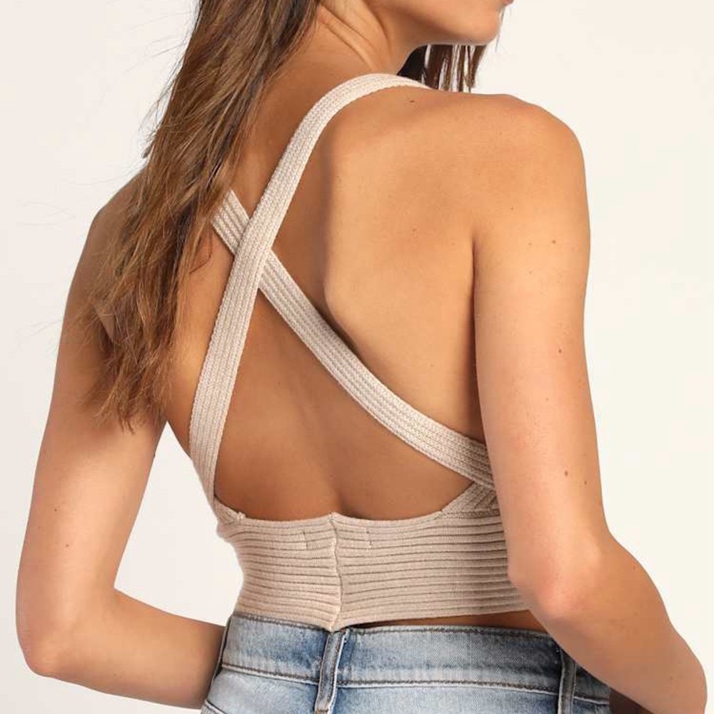 Lulus Ribbed Cross Back Crop Top - Picture 2 of 6
